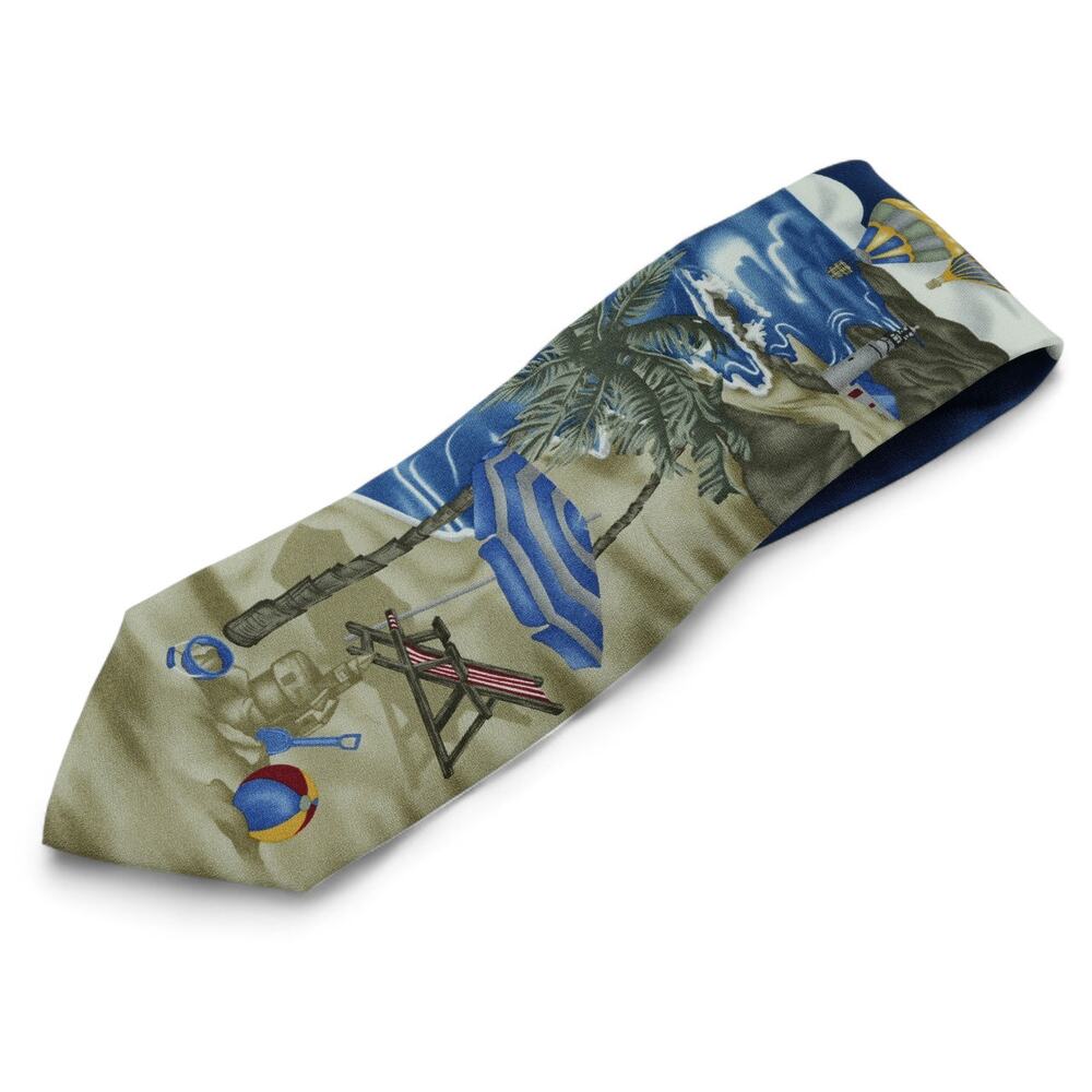 Tango Silk Tie Beach Theme Palm Trees Ocean Sand 4"x58" Vacation Resort Casual